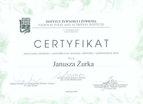 Certyfikat Janusza Żurka